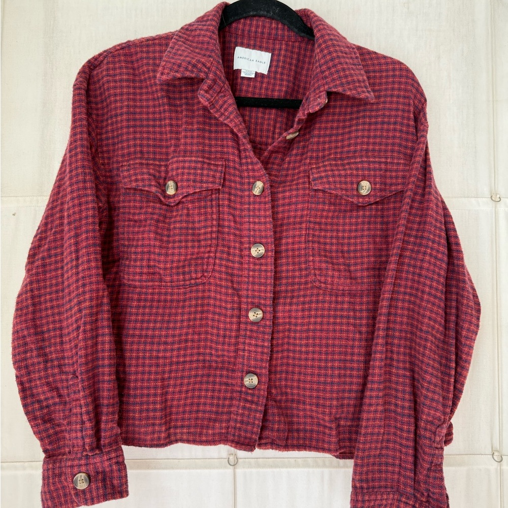 A&E Red Plaid Button-Up Shirt